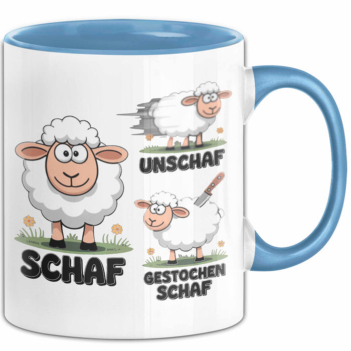 Schaf Tier Bauer Sarkasmus Tasse Becher Geschenk Lustige Geschenkidee Spruch Schaf Unschaf Gestochen Schaf Blau Trendation