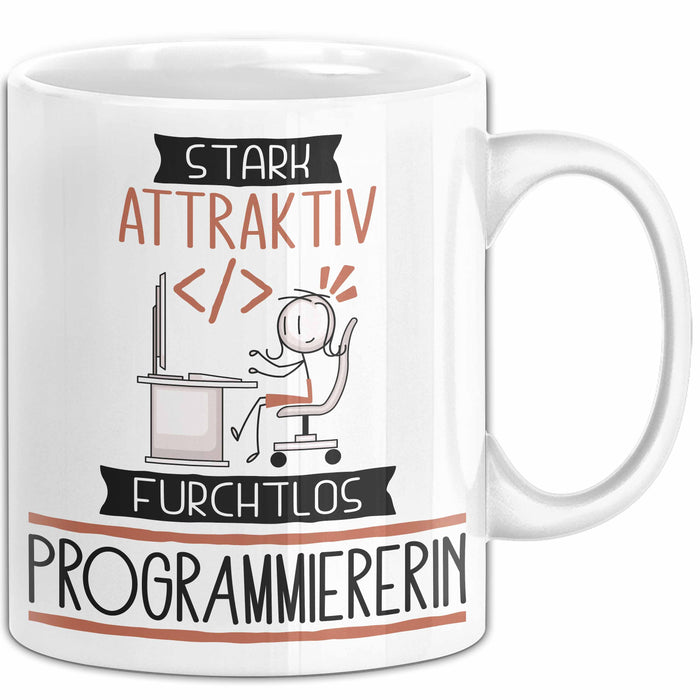 Programmiererin Tasse Geschenk Becher Stark Attraktiv Furchtlos Programmiererin Lustige Geschenkidee Weiß Trendation