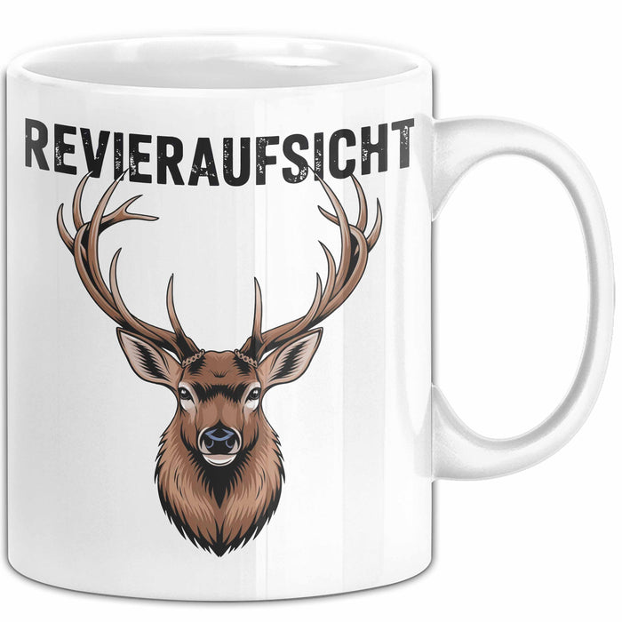 Hirschjäger Jagd Tasse Geschenk Bezirksaufsicht Spruch Weiß Trendation