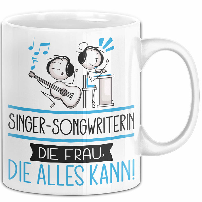 Singer-Songwriterin Geschenk Tasse Becher Die Frau Die Allen Kann Geschenkidee für eine Singer-Songwriterin Lustig Weiß Trendation