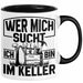 Handwerker Geschenk Tasse Wer Mich Sucht Ich Bin Im Keller KFZ Mechaniker Hausmeister Elektroniker Anlagenmechaniker Heimwerker Schwarz Trendation