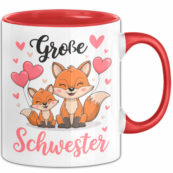 Big Sister Ältere Geschwister Schwestern Füchse Tasse Becher Geschenk Lustige Geschenkidee Spruch Big Sister Rot Trendation