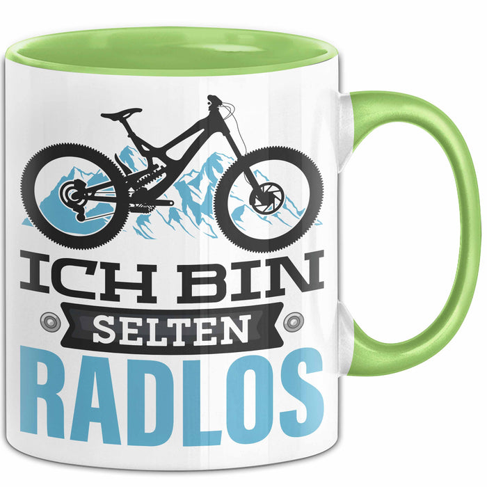 Radfahrer Tasse Geschenk Ich Bin Selten Radlos Fahrrad Spruch Grün Trendation