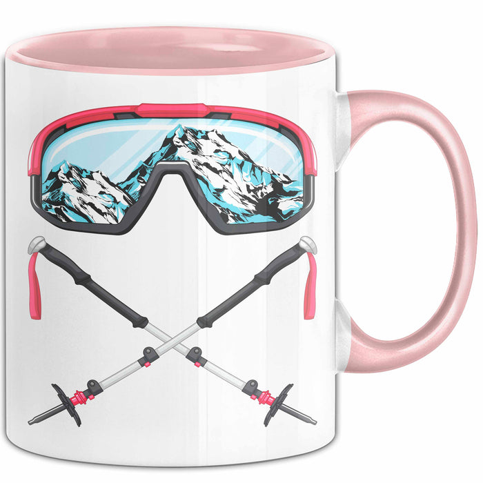 Ski Tasse Geschenk Grafik Skibrille Skistöcker Becher Rosa Trendation