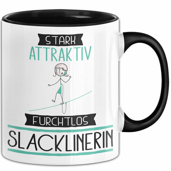 Slacklinerin Tasse Geschenk Becher Stark Attraktiv Furchtlos Slacklinerin Lustige Geschenkidee Trendation