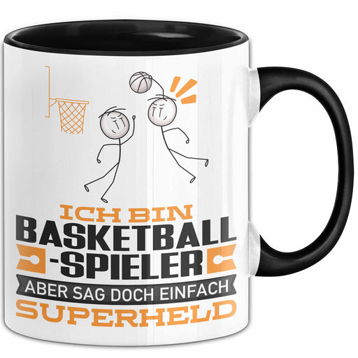 Basketballspieler Geschenk Tasse Ich Bin Basketballspieler Aber Sag Doch Einfach Superheld Lustige Geschenkdiee für Basketballspieler Kaffee-Becher Schwarz Trendation