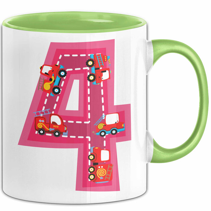 4. Geburtstag Tasse Geschenk Mädchen Jungs 4Er Geburstagsgeschenk Becher Grün Trendation