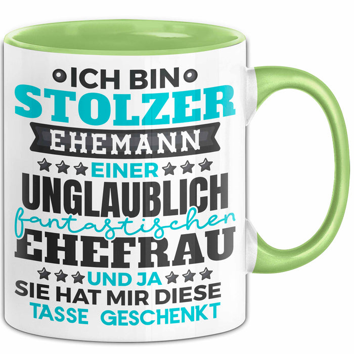Ehemann Tasse Geschenk Ich Bin Stolzer Ehemann Geschenkidee Lustiger Spruch Becher Grün Trendation
