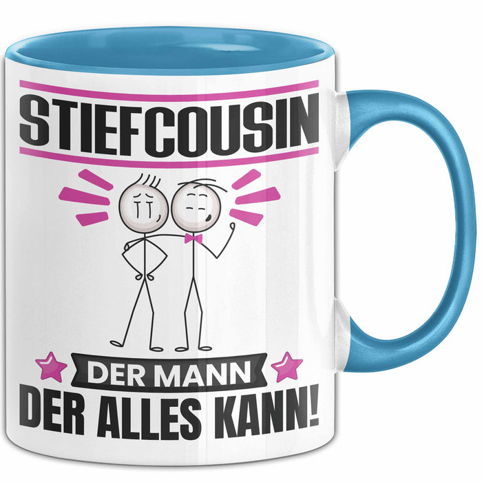 Stiefcousin Tasse Geschenk für Stiefcousin Der Mann Der Alles Kann Geschenkidee zum Geburtstag Blau Trendation
