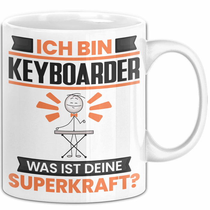 Keyboarder Tasse Geschenk für Keyboarder Geburtstag Lustiger Spruch Kaffee-Becher Was Ist Deine Superkraft Weiß Trendation