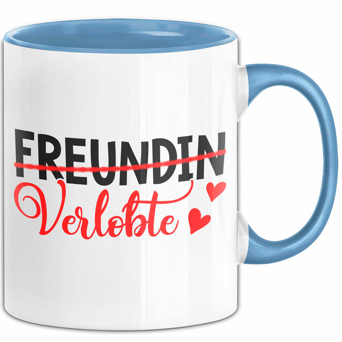 Verlobt Verlobung Verlobter Tasse Becher Geschenk Lustige Geschenkidee Spruch Verlobte Blau Trendation