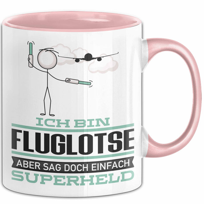 Fluglotse Geschenk Tasse Ich Bin Fluglotse Aber Sag Doch Einfach Superheld Lustige Geschenkdiee für Fluglotse Kaffee-Becher Rosa Trendation