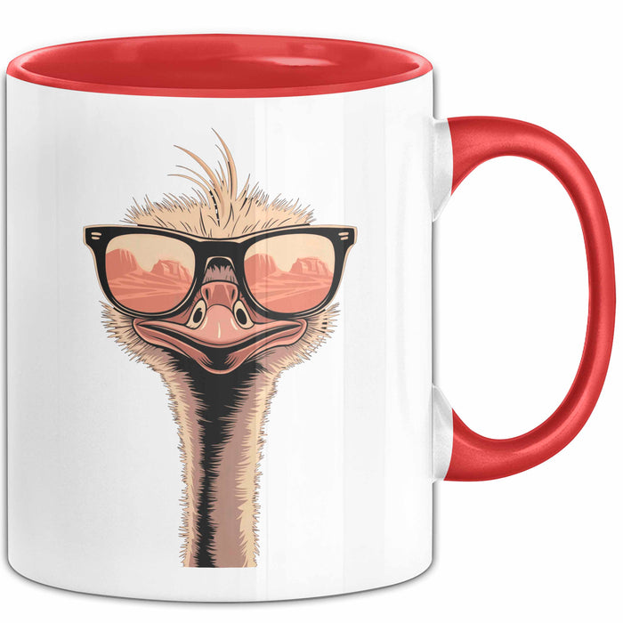 Strauß Vogel Sonnenbrille Tasse Geschenk Lustige Geschenkidee Spruch Rot Trendation