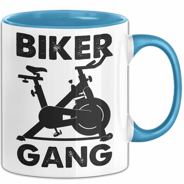 Biker Gang Tasse Geschenk Cardio Zuhause Fitness-Bike Geschenkidee Becher Blau Trendation