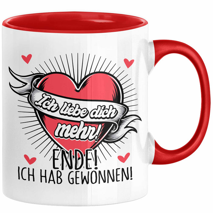 Valentinstag Tasse Geschenk für Ihn Sie Männer Für Paare Freundin Geschenkidee Kaffee-Becher Liebe Ich Liebe Dich Mehr Ende Ich Hab Gewonnen Rot Trendation