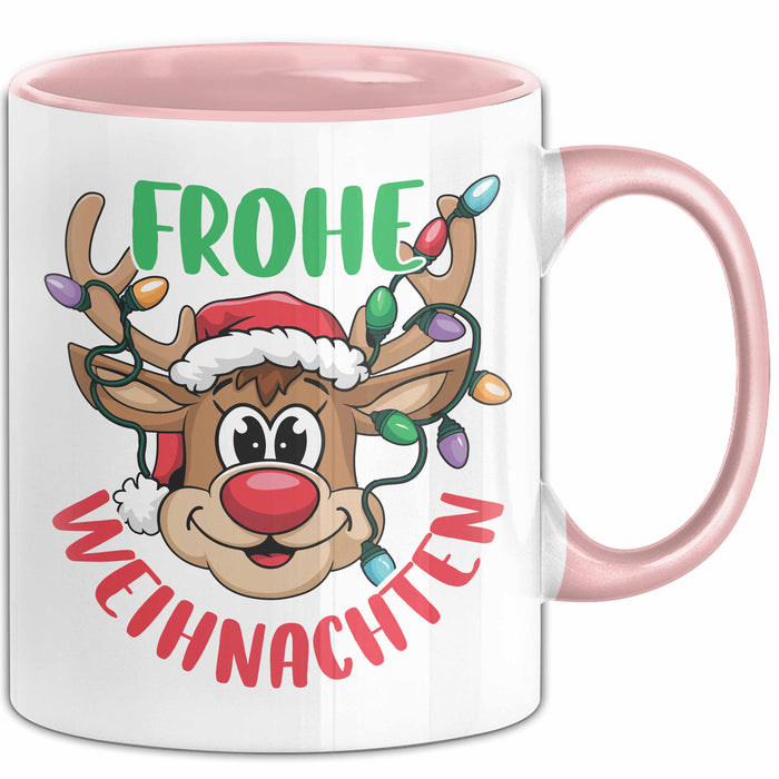 Weihnachten Tasse Geschenk Frohe Weihnachten Rentier Geschenkidee Weihnachtszeit Kaffee-Becher Rosa Trendation