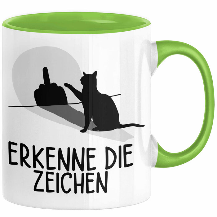 Erkenne Die Zeichen Tasse Geschenk Tasse Mittelfing** Geschenkidee Kaffee-Becher Sarkasmus Spruch Grün Trendation