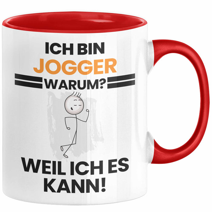 Jogger Geschenk Tasse Lustiger Spruch Ich Bin Jogger Warum Weil Ich Es Kann Geschenkidee Bester Jogger Geburtstag Kaffee-Becher Rot Trendation