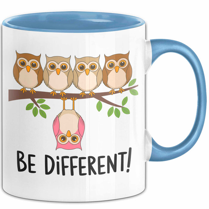 Eule Tierliebhaber Tasse Geschenk Lustige Geschenkidee Spruch Sei Anders Blau Trendation