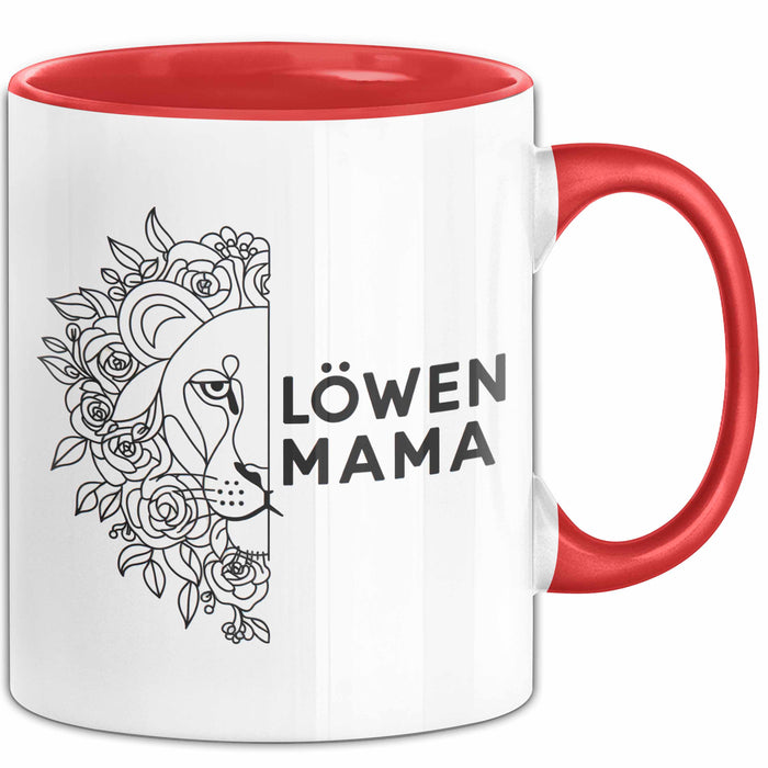 Mama Muttertag Tasse Becher Geschenk Lustige Geschenkidee Spruch Löwen Mama Rot Trendation