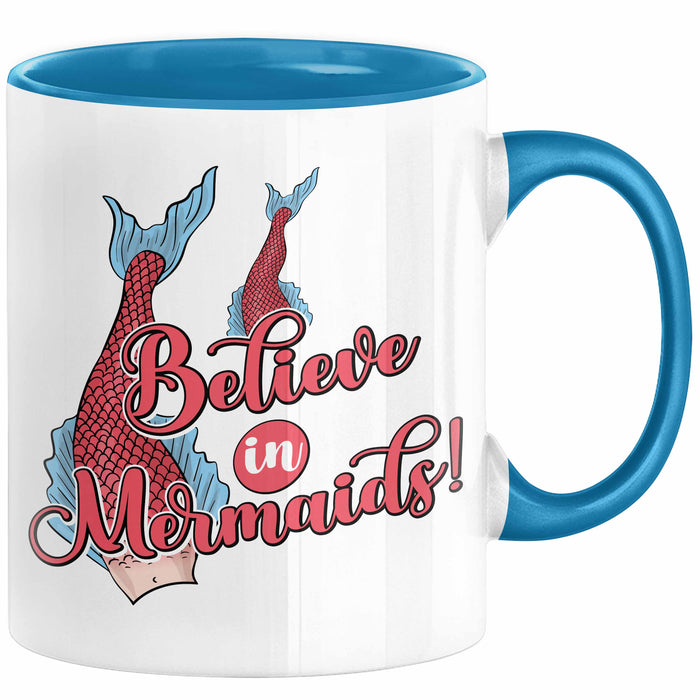Meerjungfrau Geschenk Tasse für Mädchen Nymphe Nixe Becher Grafik Believe In Mermaids Blau Trendation