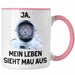 Dank Meme Tasse Katzen Besitzer Wortspiel Ja Mein Leben Sieht Mau Aus Traurige Katze Geschenkidee Süße Katze Astronaut Rosa Trendation
