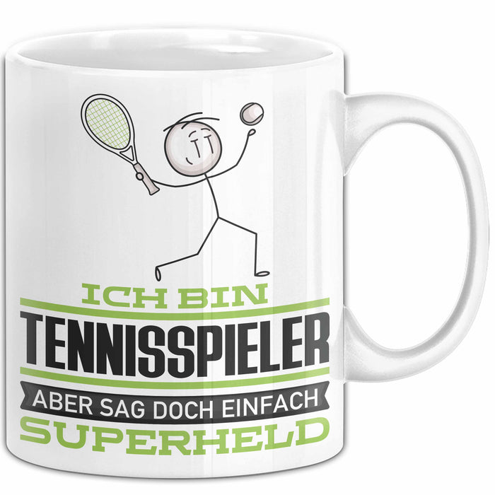 Tennisspieler Geschenk Tasse Ich Bin Tennisspieler Aber Sag Doch Einfach Superheld Lustige Geschenkdiee für Tennisspieler Kaffee-Becher Weiß Trendation