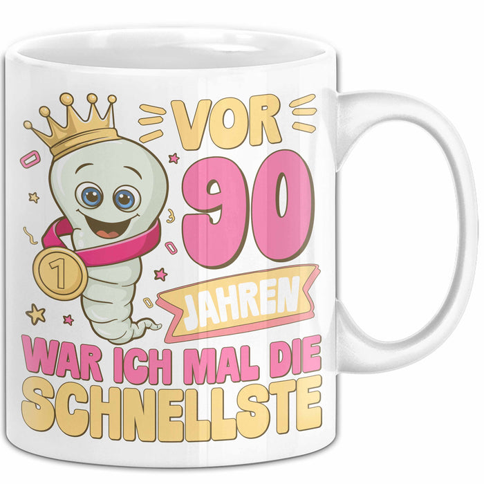 90. Geburtstag Tasse Geschenk Vor 90 Jahren War Ich Mal Die Schnellste Geschenkidee Frauen Mutter Oma Weiß Trendation