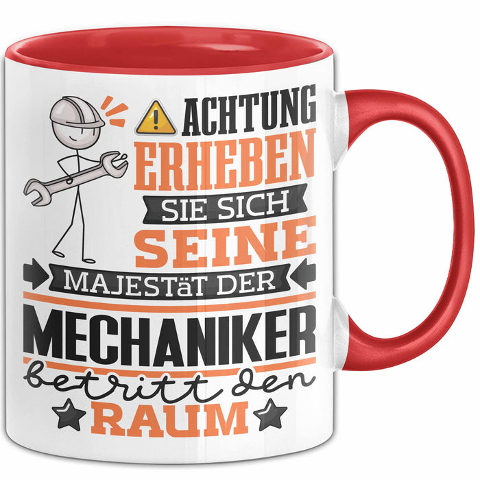 Mechaniker Geschenk Tasse Lustiger Spruch Erheben Sie Sich Der Mechaniker Betritt den Raum Rot Trendation