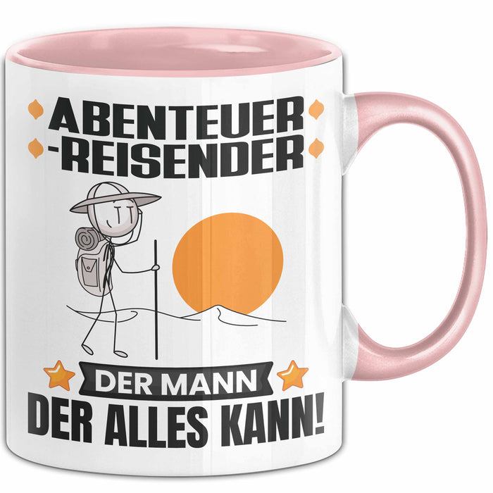 Abenteurreisender Tasse Geschenk für Abenteurreisender Der Mann Der Alles Kann Geschenkidee zum Geburtstag Rosa Trendation
