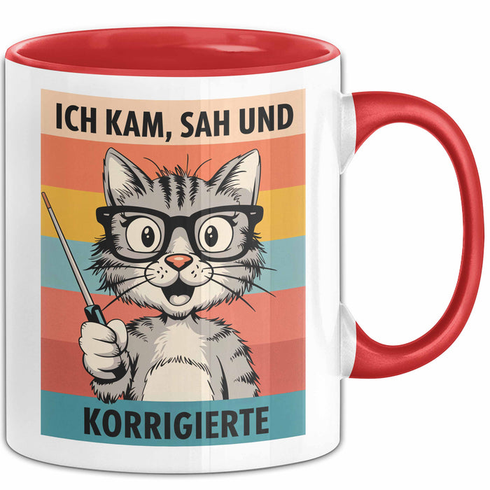 Deutschlehrer Unterricht Tasse Geschenk Lustige Geschenkidee Spruch Ich Kam Sah Und Korrigierte Rot Trendation