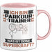 Parkour-Trainer Tasse Geschenk für Parkour-Trainer Geburtstag Lustiger Spruch Kaffee-Becher Was Ist Deine Superkraft Rosa Trendation