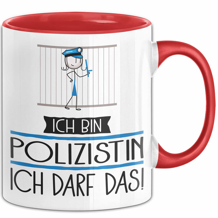 Geschenk für Polizistin Tasse Lustige Geschenkidee Geburtstag Ich Bin Polizistin Ich Darf Das Rot Trendation