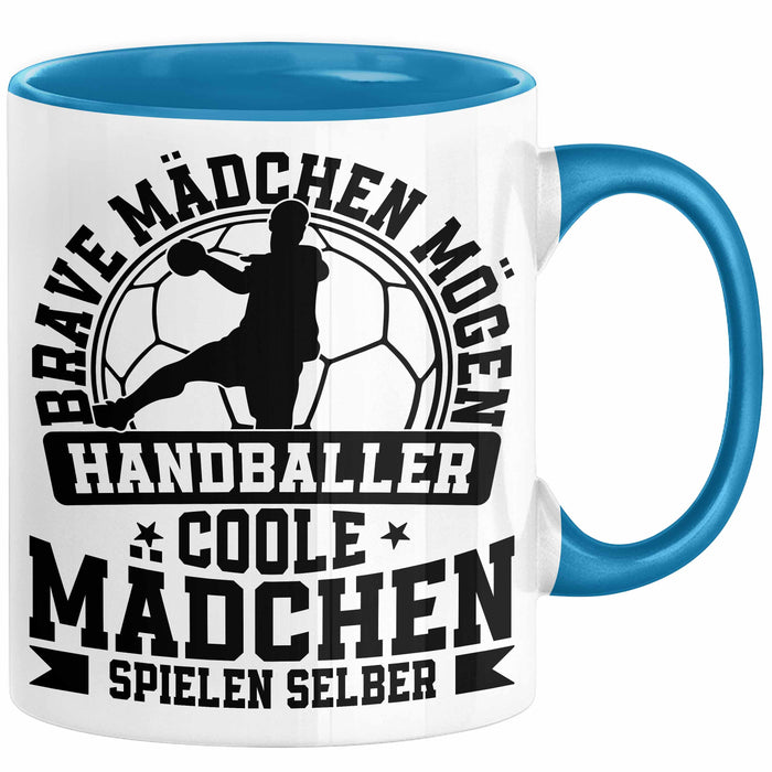 Mädchen Handball-Spielerin Tasse Geschenk Spruch Echte Mädchen Spielen Handball Geschenkidee Frauen Brave Mädchen Mögen Handballer Blau Trendation