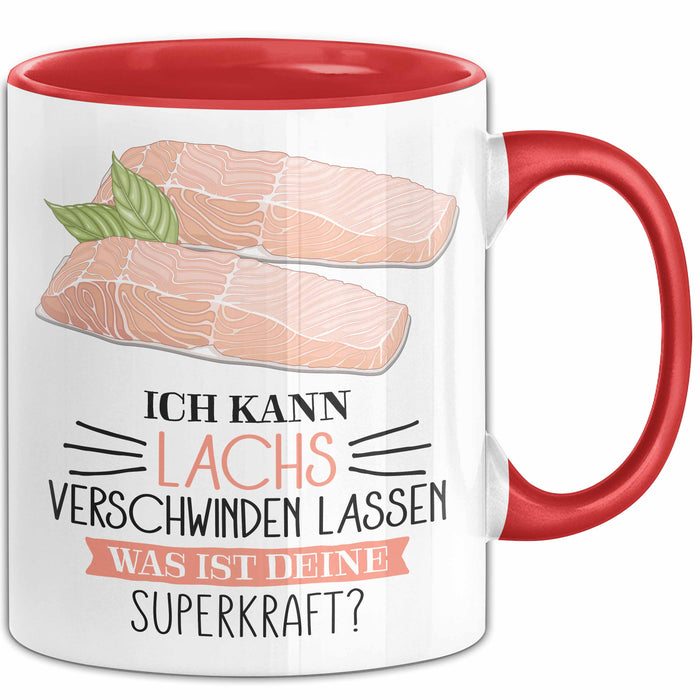 Lachs-Liebhaber Tasse Geschenk Ich Kann Lachs Verschwinden Lassen Was Ist Deine Superkraft Becher Geschenkidee Lachs Kaffee-Becher Rot Trendation