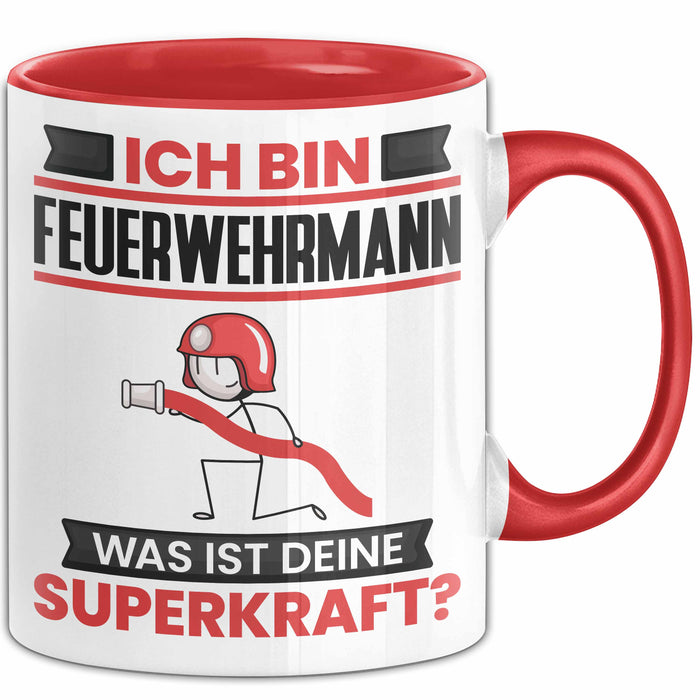 Feuerwehrmann Tasse Geschenk für Feuerwehrmann Geburtstag Lustiger Spruch Kaffee-Becher Was Ist Deine Superkraft Rot Trendation