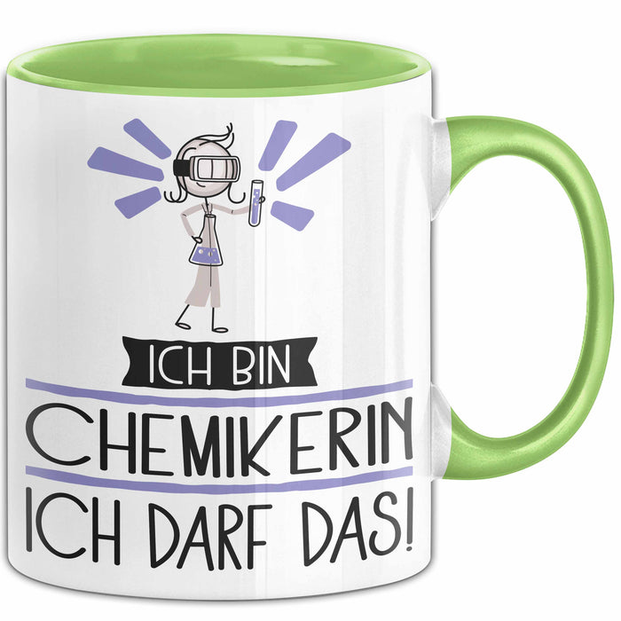 Geschenk für Chemikerin Tasse Lustige Geschenkidee Geburtstag Ich Bin Chemikerin Ich Darf Das Grün Trendation