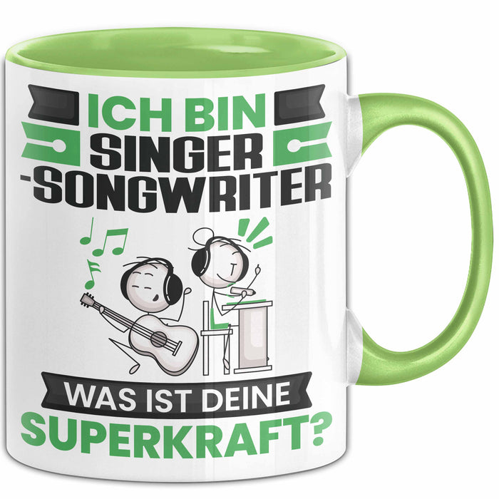 Singer-Songwriter Tasse Geschenk für Singer-Songwriter Geburtstag Lustiger Spruch Kaffee-Becher Was Ist Deine Superkraft Grün Trendation