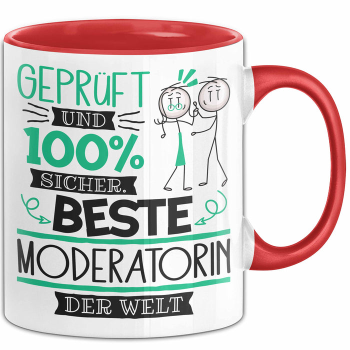 Beste Moderatorin Der Welt Tasse Geschenk für Eine Moderatorin Geprüft Und Sicher Geschenkidee Geburtstag Weihnachten Rot Trendation