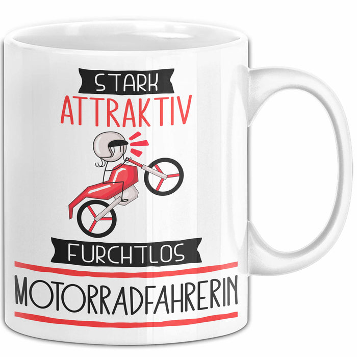 Motorradfahrerin Tasse Geschenk Becher Stark Attraktiv Furchtlos Motorradfahrerin Lustige Geschenkidee Weiß Trendation