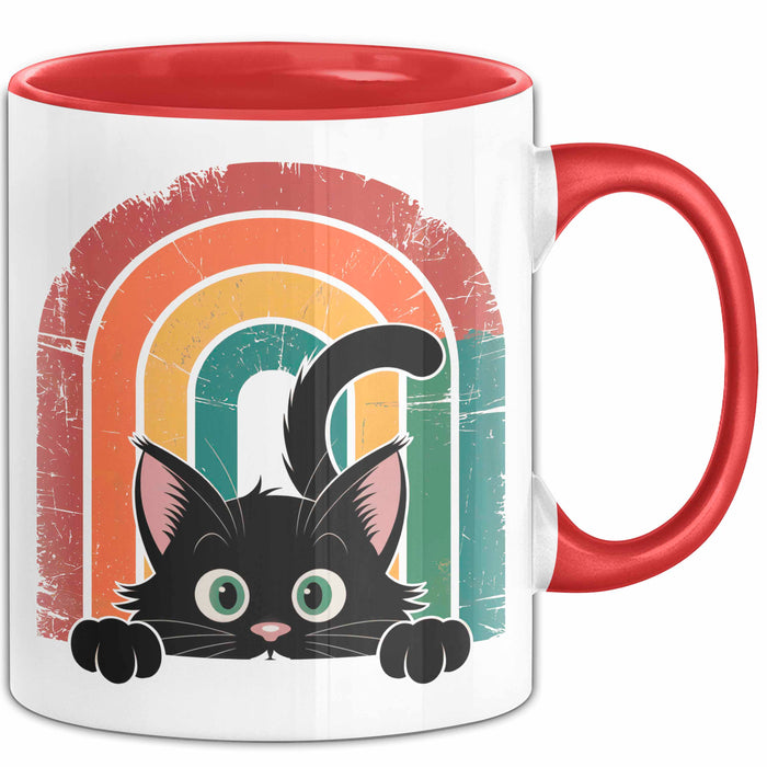 Katzen Tierliebhaber Vintage Tasse Geschenk Lustige Geschenkidee Spruch Rot Trendation