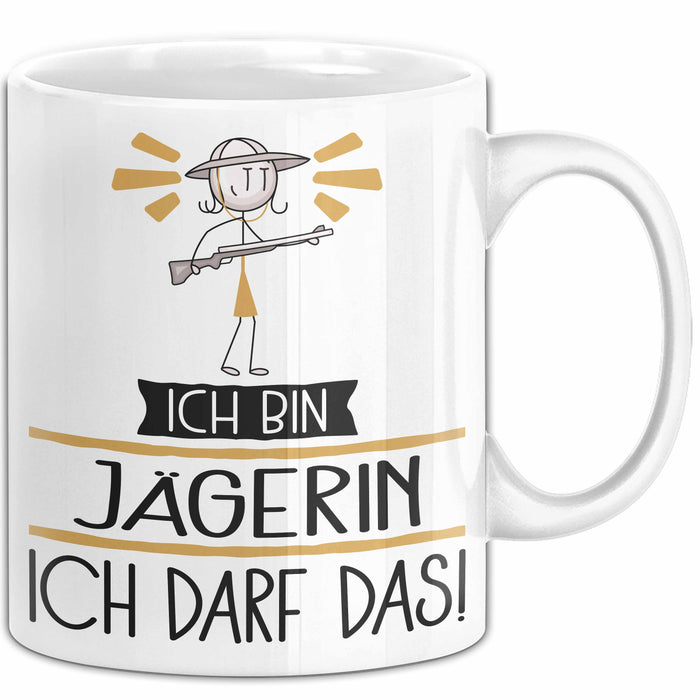 Geschenk für Jägerin Tasse Lustige Geschenkidee Geburtstag Ich Bin Jägerin Ich Darf Das Weiß Trendation