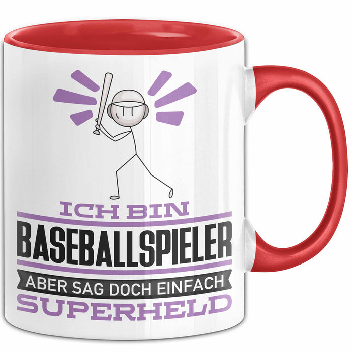 Baseballspieler Geschenk Tasse Ich Bin Baseballspieler Aber Sag Doch Einfach Superheld Lustige Geschenkdiee für Baseballspieler Kaffee-Becher Rot Trendation