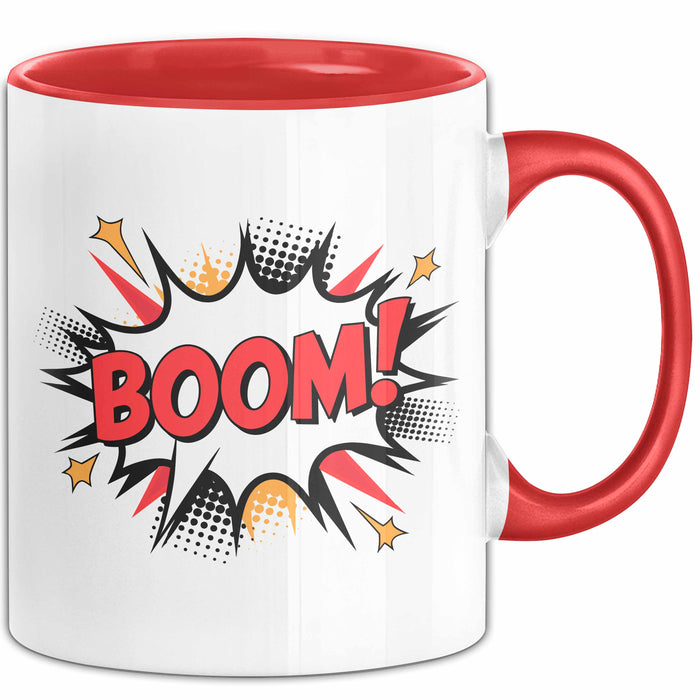 Comic Fan Tasse Boom Geschenkidee Nerds mit lustigem Spruch Rot Trendation
