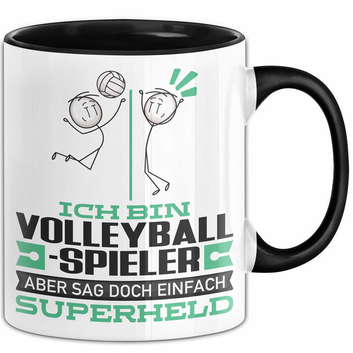 Volleyballspieler Geschenk Tasse Ich Bin Volleyballspieler Aber Sag Doch Einfach Superheld Lustige Geschenkdiee für Volleyballspieler Kaffee-Becher Schwarz Trendation