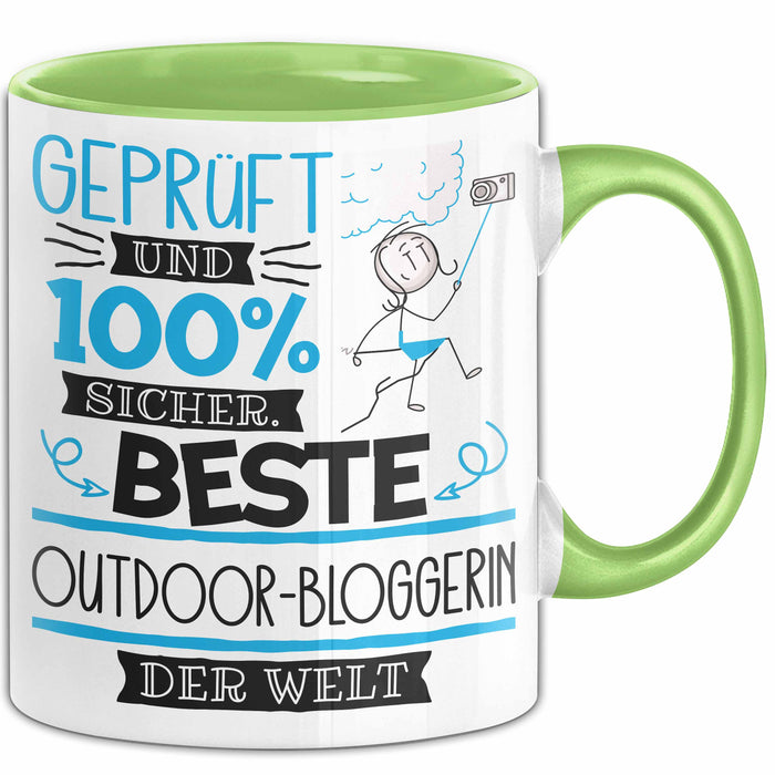Beste Outdoor-Bloggerin Der Welt Tasse Geschenk für Eine Outdoor-Bloggerin Geprüft Und Sicher Geschenkidee Geburtstag Weihnachten Grün Trendation