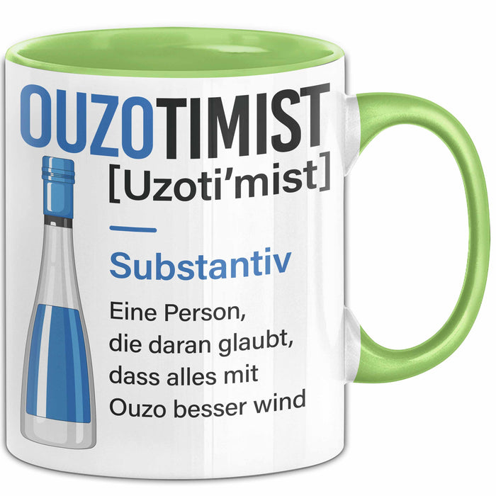 Grieche Tasse Geschenk Ouzotimist Geschenkidee Ouzo-Liebhaber Kaffee-Becher Grün Trendation