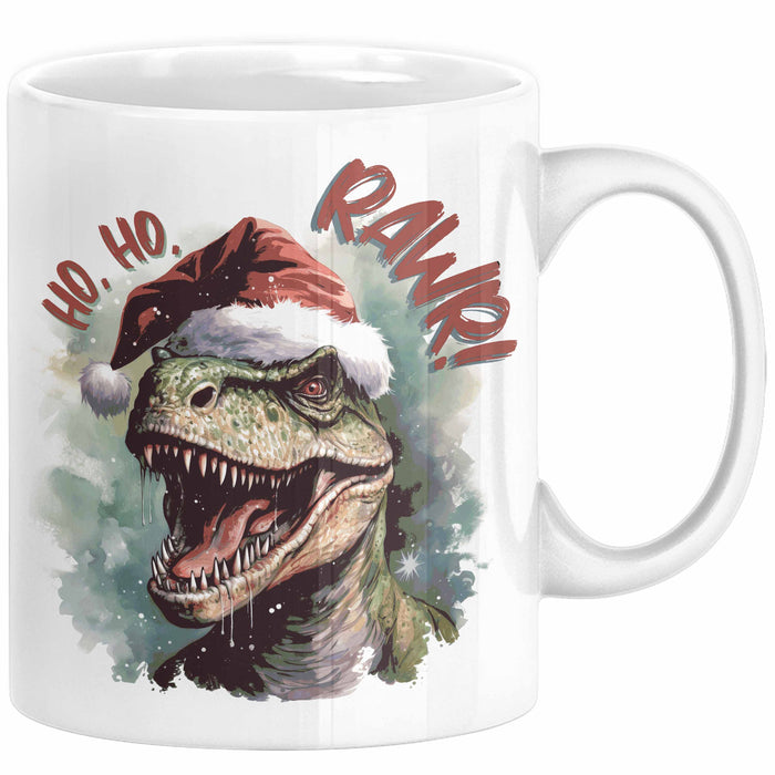 Weihnachten Tasse Dinosaurier Geschenkidee Ho Ho Rawr Jungs Jungen Geschenkidee Kaffeebecher Weiß Trendation