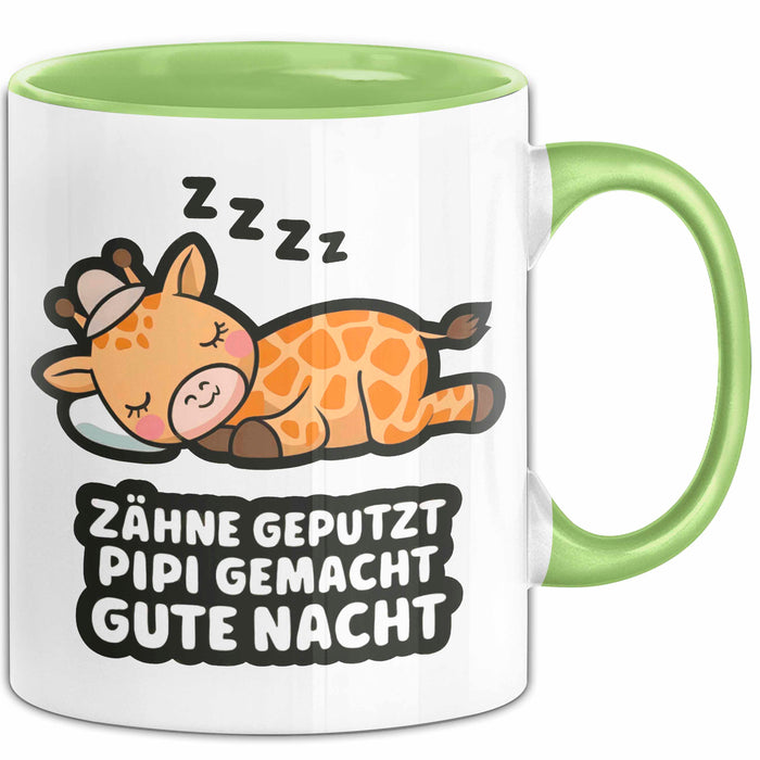 Schlafende Giraffe Tasse Geschenk Lustige Geschenkidee Spruch Zähne Geputzt Pipi Gemacht Gute Nacht Grün Trendation