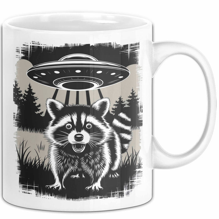 Waschbär Tierliebhaber UFO Alien Tasse Geschenk Lustige Geschenkidee Spruch Weiß Trendation